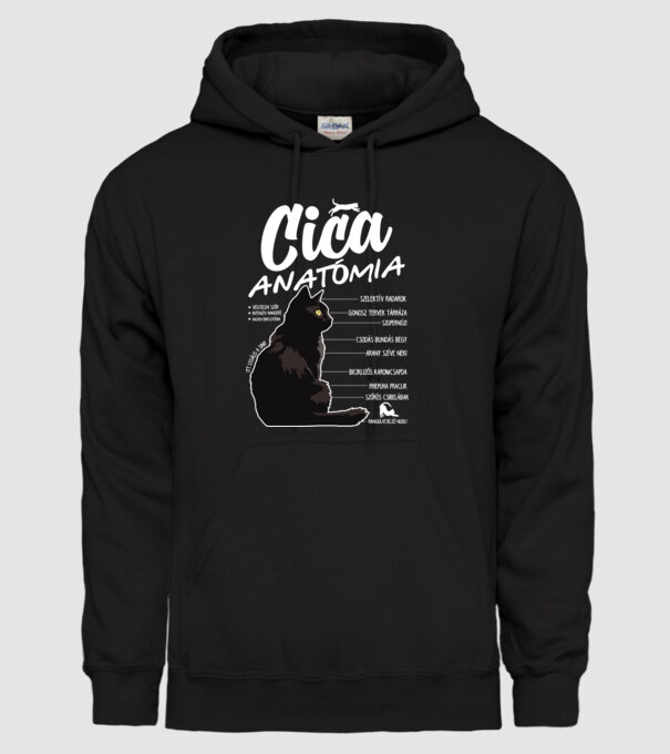 Cica anatómia fekete minta fekete pólón