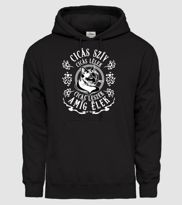 Cicás szív cicás lélek NEW minta fekete pólón