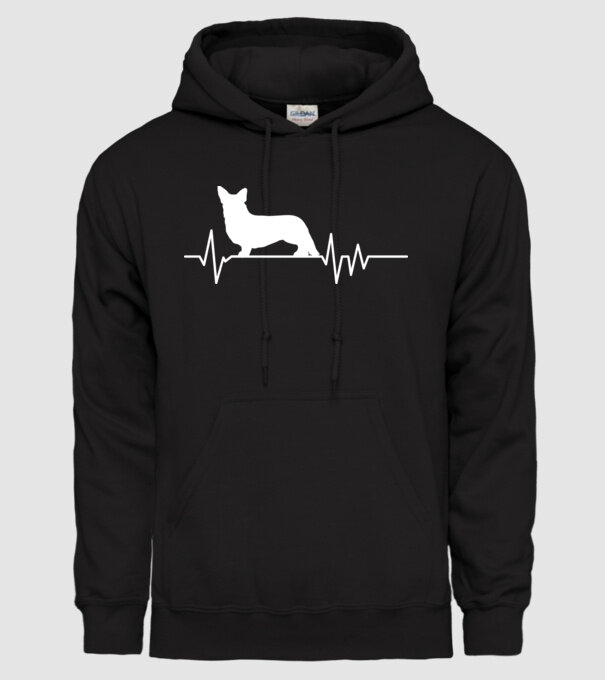 Heartbeat sziluett Corgie minta fekete pólón
