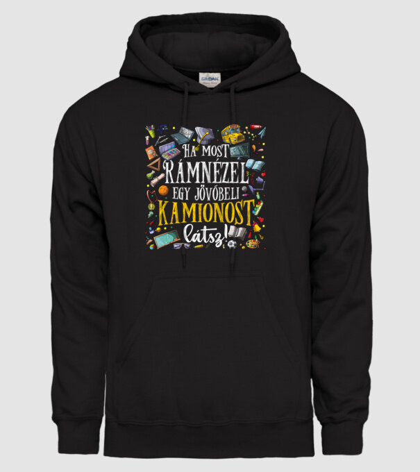Jövőbeli kamionos minta fekete pólón