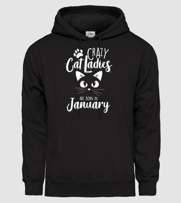 Szülinapos Crazy Cat Ladies JANUÁR minta fekete pólón