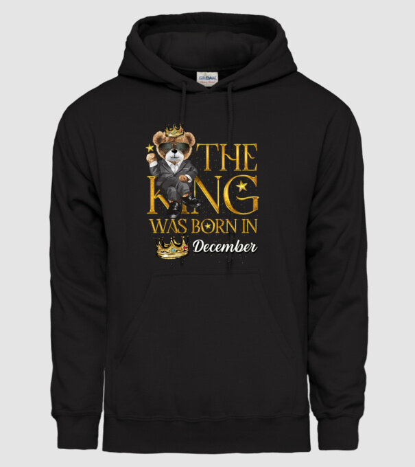 The king was born int DECEMBER minta fekete pólón