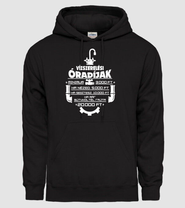 Vízszerelési óradíjak minta fekete pólón