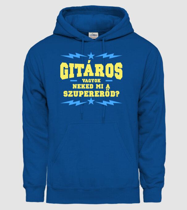 Gitáros szupererő minta királykék pólón