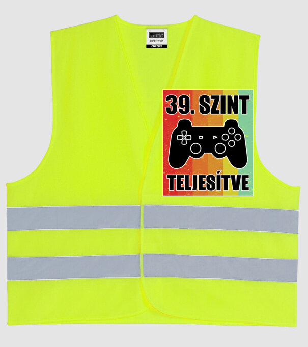 39 szint teljesítve retro gamer minta neonsárga pólón