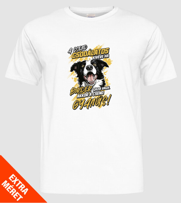 Border Collie Gyanús csend minta fehér pólón