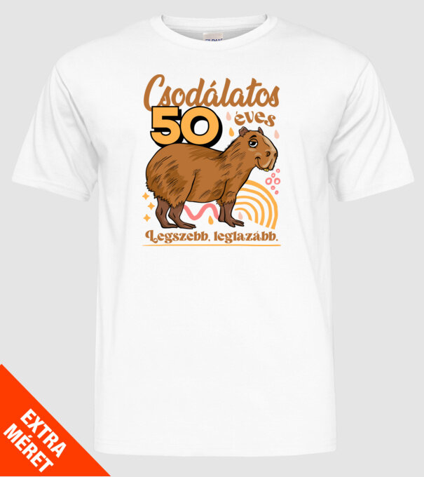 Capybara 50 éves minta fehér pólón