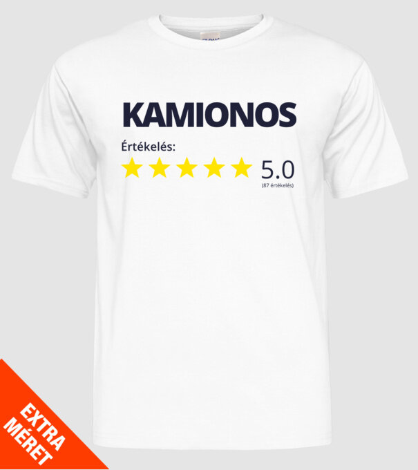 Értékelés 5 csillag - KAMIONOS minta fehér pólón