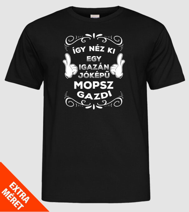 Így néz ki egy igazán jóképű gazdi Mopsz minta fekete pólón