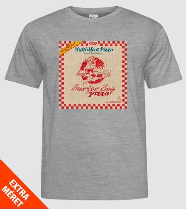 Surfer boy Pizza box minta szürke pólón