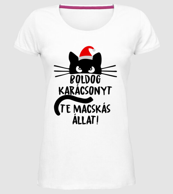 Boldog karácsonyt te macskás állat minta fehér pólón