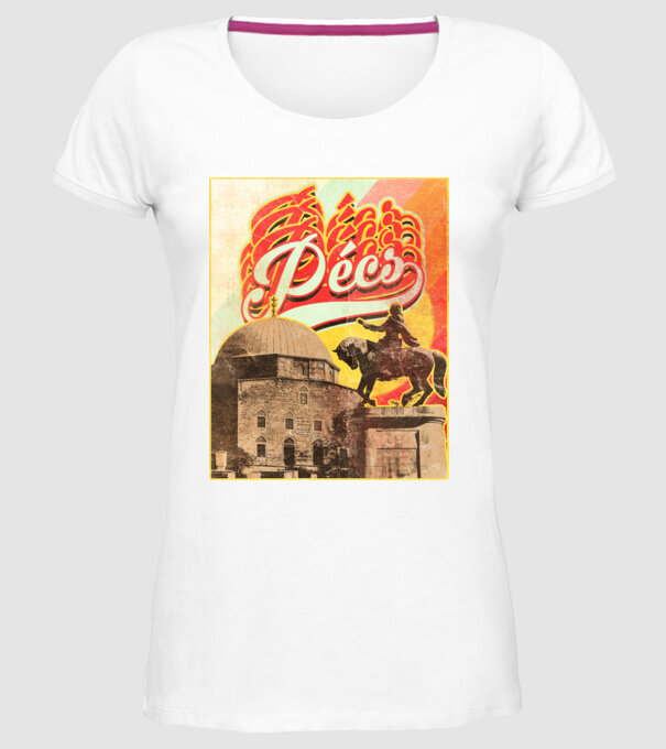 Retro Pécs minta fehér pólón