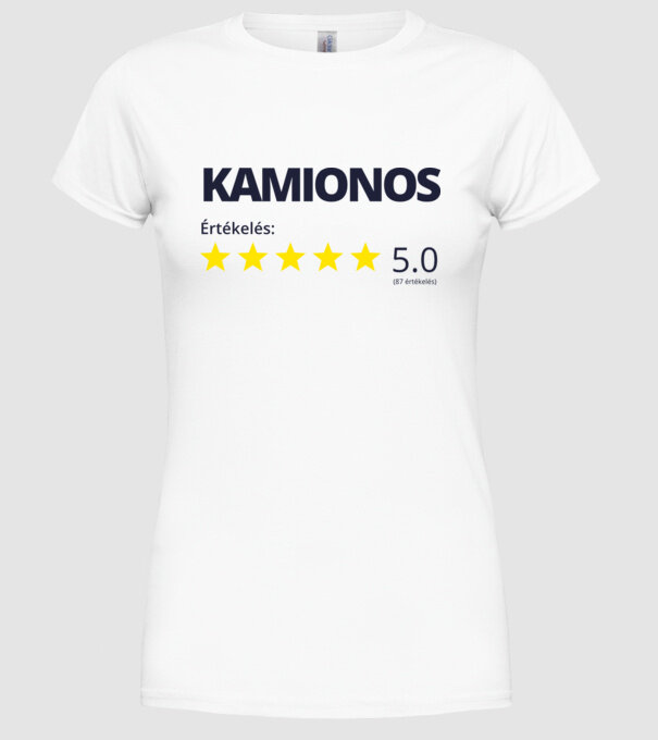Értékelés 5 csillag - KAMIONOS minta fehér pólón