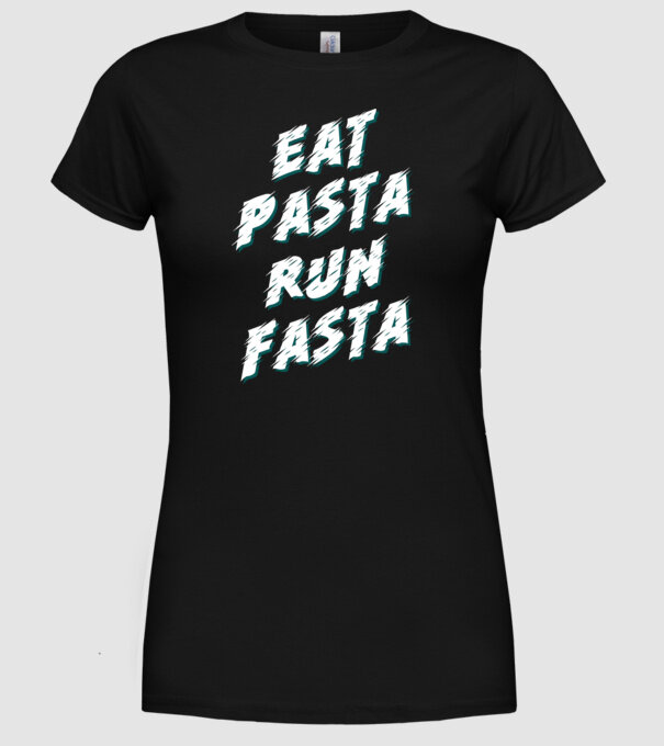 eat pasta run fasta minta fekete pólón