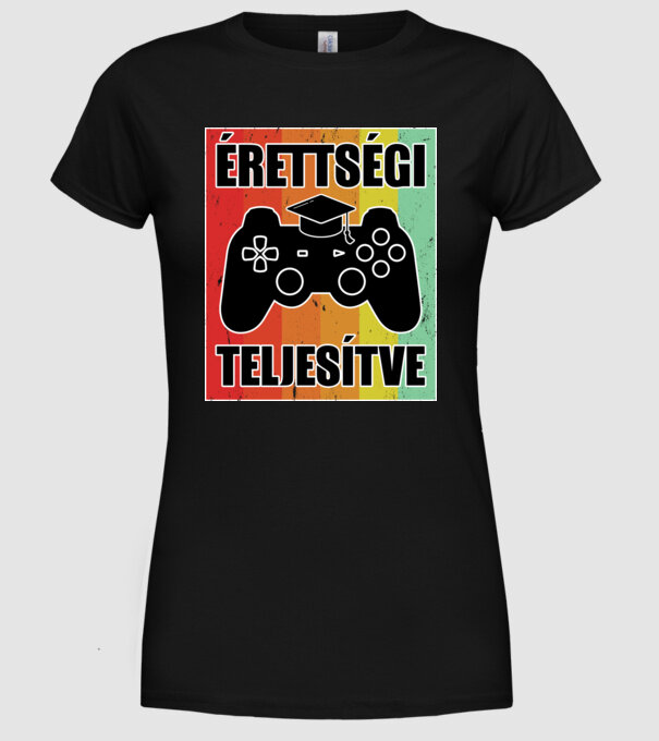 Érettségi teljesítve retro gamer minta fekete pólón