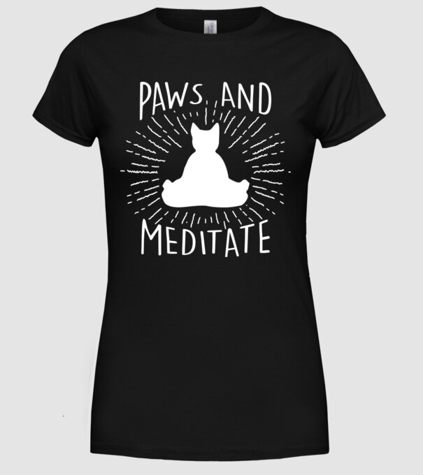 Meditáló macska minta fekete pólón