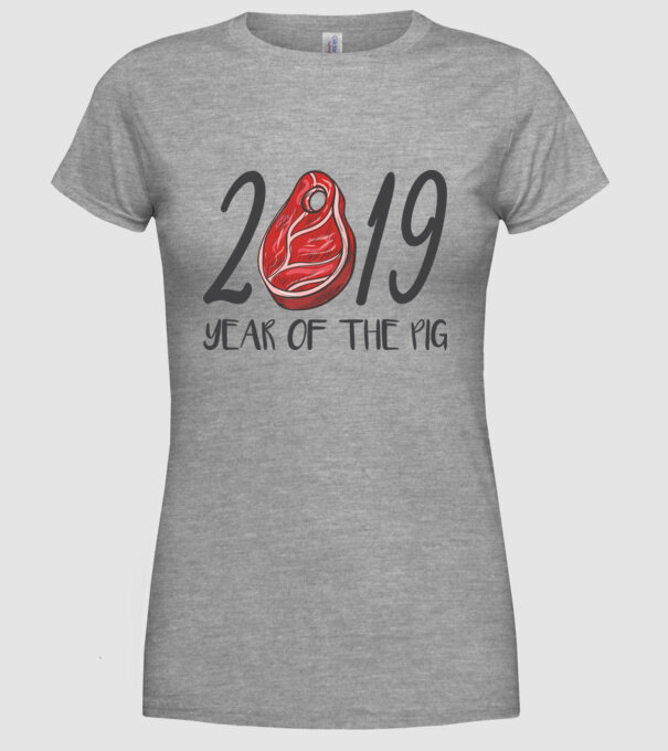 2019 Meat - Year of the pig minta szürke pólón