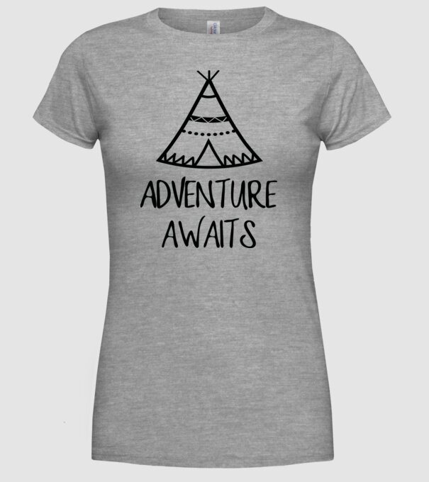 Advanture awaits minta szürke pólón