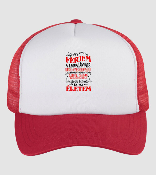 Az én férjem minta fehér/piros pólón