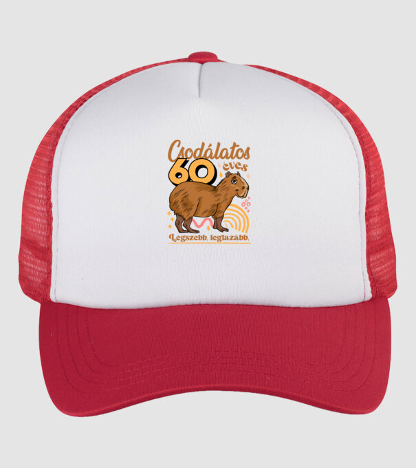 Capybara 60 éves minta fehér/piros pólón