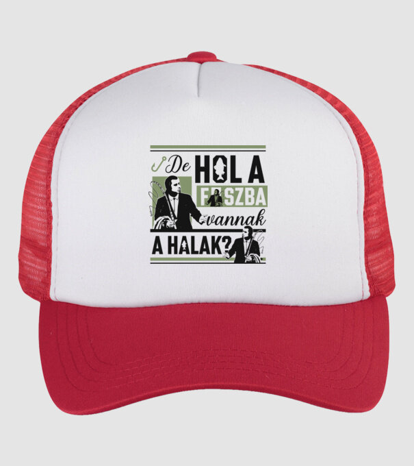 Hol a fszba vannak a halak minta fehér/piros pólón