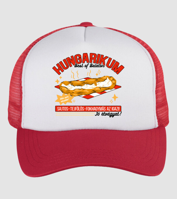 Lángos Hungarikum minta fehér/piros pólón