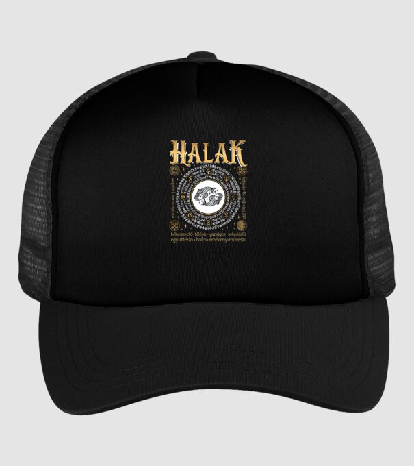 Halak arany színű tulajdonságokkal minta fekete pólón