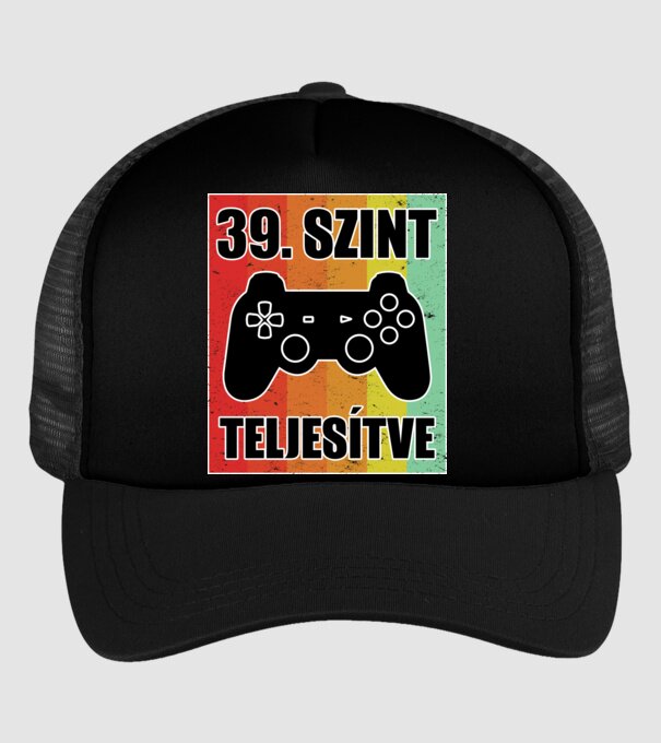 39 szint teljesítve retro gamer minta fekete pólón