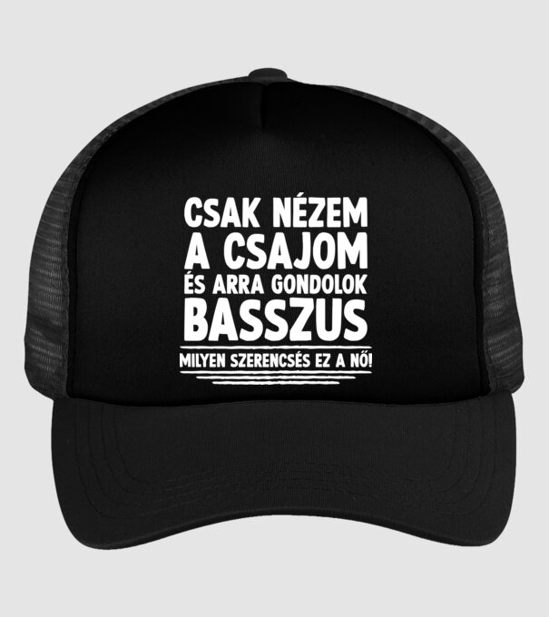 Nézem a csajom minta fekete pólón