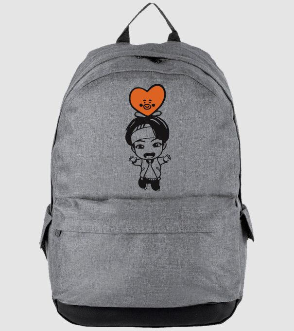 BTS CHIBI szívvel minta szürke pólón