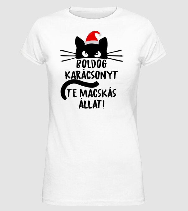 Boldog karácsonyt te macskás állat minta fehér pólón
