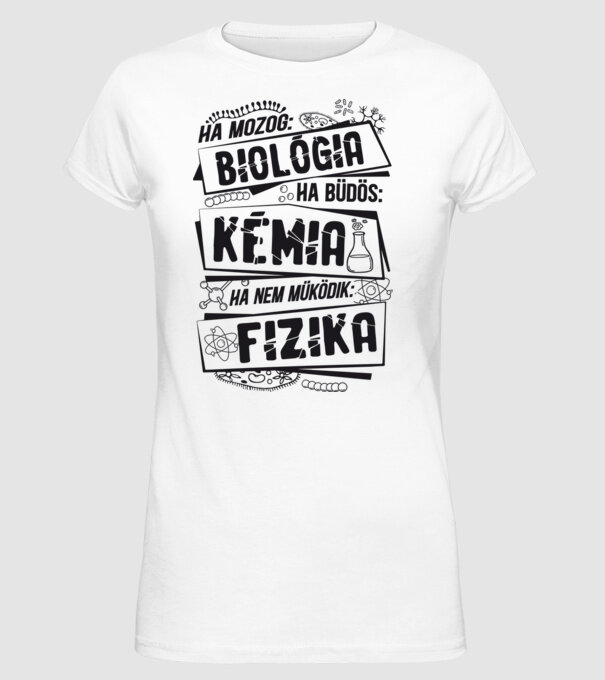 Bológia Kémia Fizika minta fehér pólón