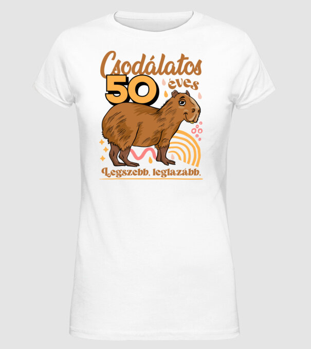 Capybara 50 éves minta fehér pólón