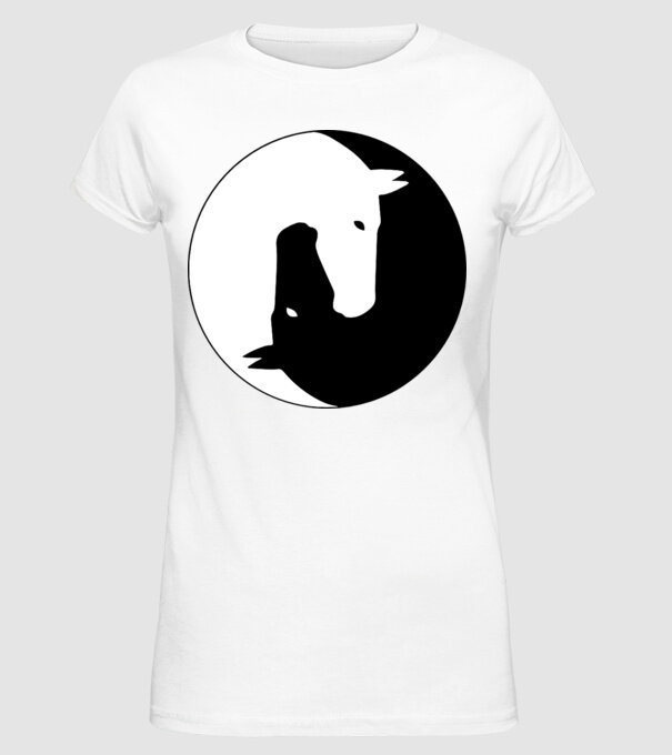Lovas ying-yang minta fehér pólón