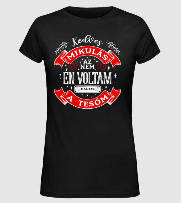 Kedves Mikulás minta fekete pólón