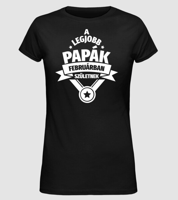 Szimpla csillagos szülinapos papa FEBRUÁR minta fekete pólón