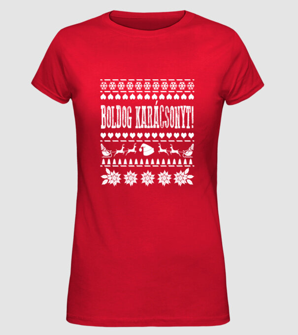 Ugly sweater Boldog karácsonyt! minta piros pólón
