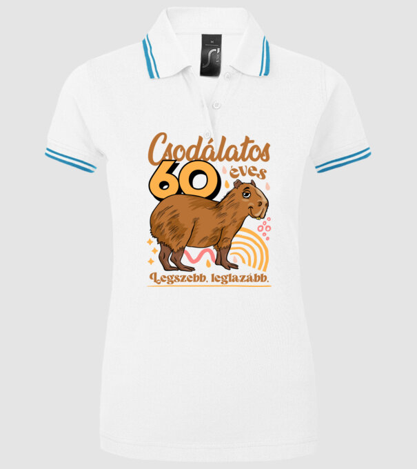 Capybara 60 éves minta fehér pólón