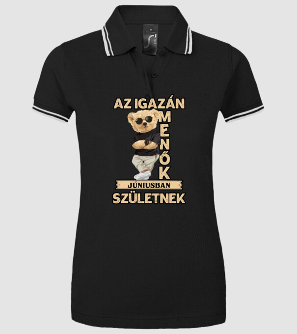 Menő Maci szülinap JÚNIUS minta fekete pólón