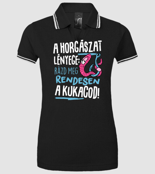 A horgászat lényege hogy rázd meg rendesen a kukacod minta fekete pólón