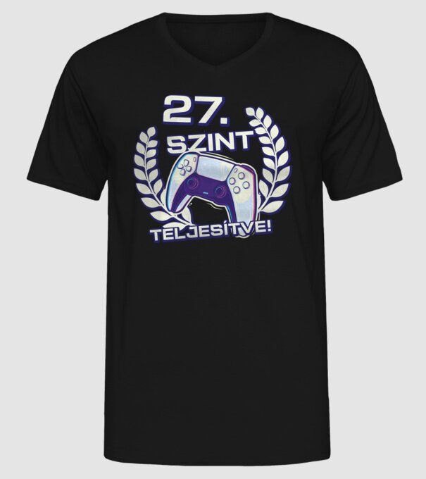 27. szint teljesítve PS5 v2 minta fekete pólón