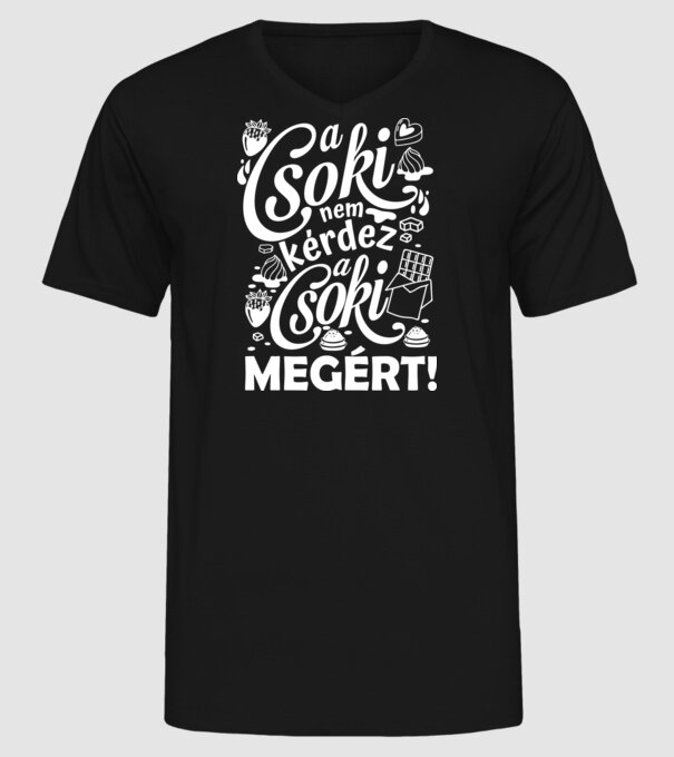 A csoki megért minta fekete pólón