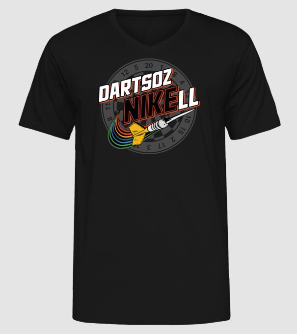 DartsozNIKELL retro minta fekete pólón