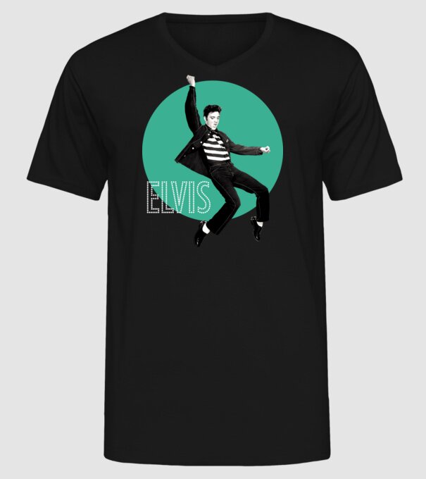 Elvis Jailhouse rock - kék minta fekete pólón