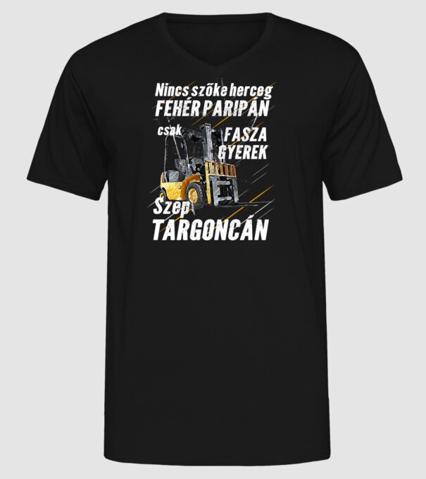 Nincs szőke herceg, csak fasza gyerek targoncán minta fekete pólón