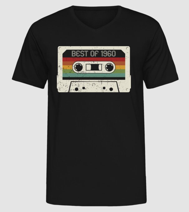 retro tape 1960 vintage minta fekete pólón