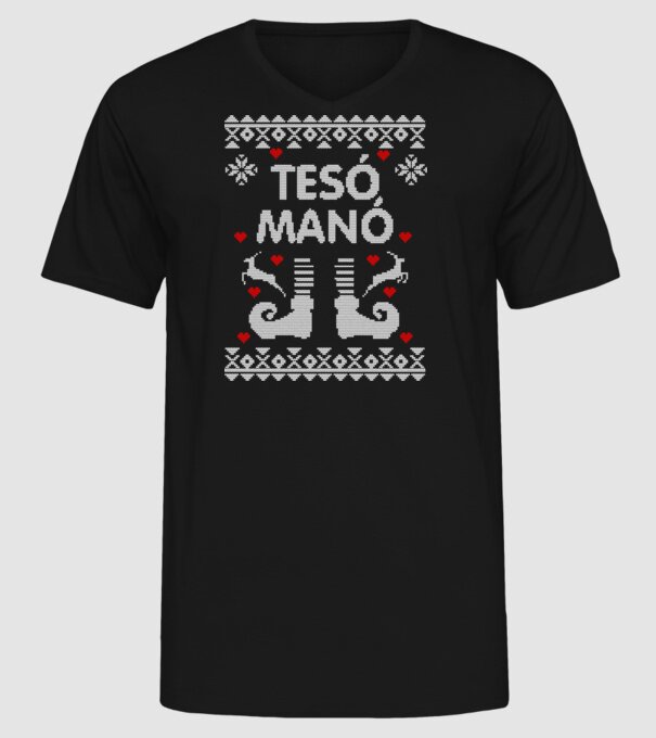 Tesó Manó ugly sweater minta fekete pólón