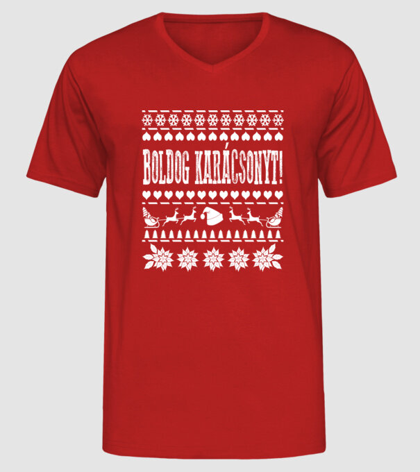 Ugly sweater Boldog karácsonyt! minta piros pólón