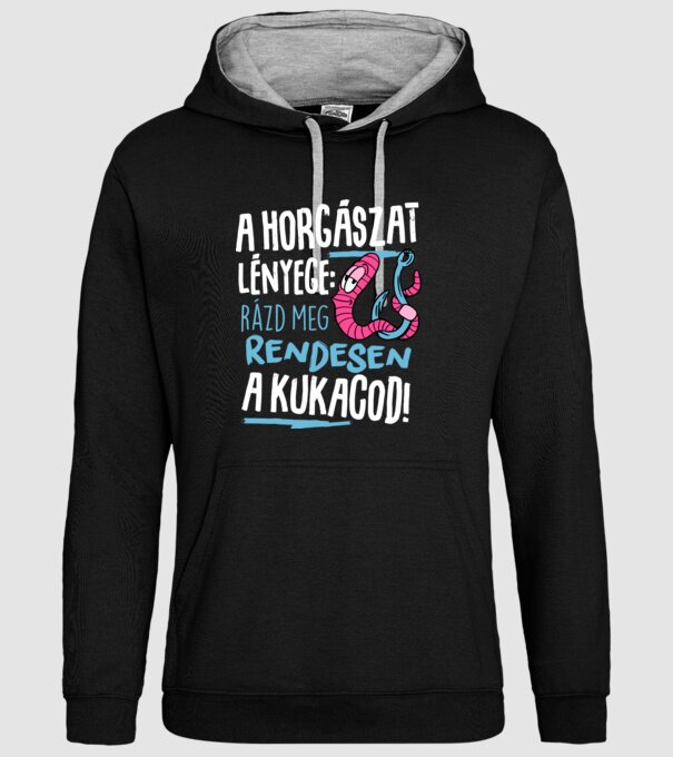A horgászat lényege hogy rázd meg rendesen a kukacod minta fekete pólón