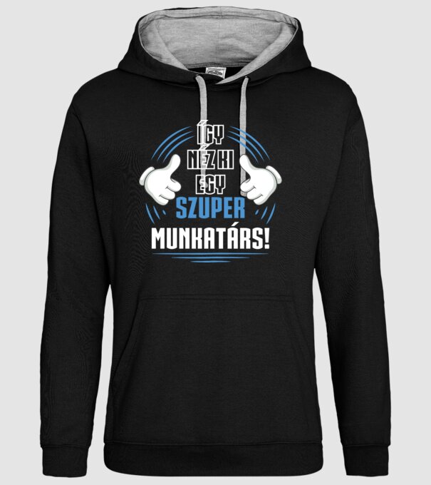 Így néz ki egy szuper munkatárs minta fekete pólón